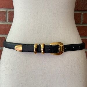 NEW Navy Leather Gold Buckle Adjustable Belt Size M Made in Taiwan